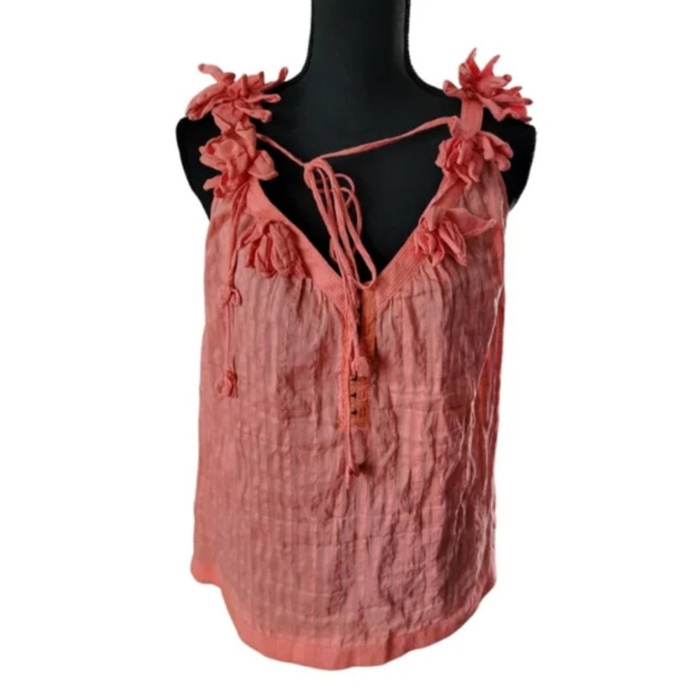 Anthropologie Coral Pink Floral Strap Sleeveless Blouse